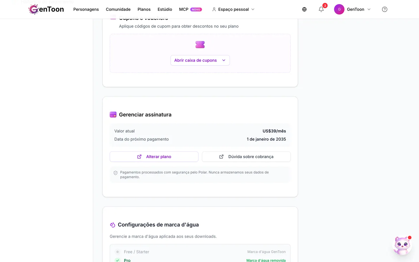 Alterar plano em Assinatura