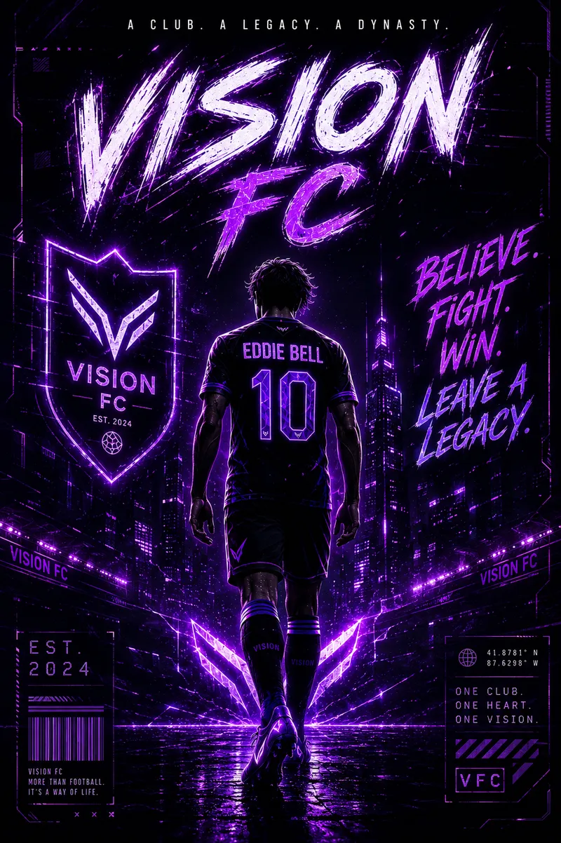 Create a long-running original football manga/comic called **“VISION FC — THE TEN-SEASON STORY.”**